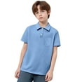 thumbnail image 1 of Boys Shirts - Boys Girls Striped T-Shirt with Pocket Short Sleeve Casual Top Summer Striped Tee Fun Practical Design School Outdoor Play Shirt - Shirts for Boys,Color:Sky Blue,Size:11-12 Years, 1 of 3