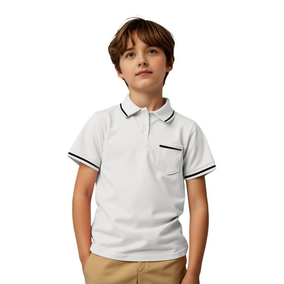 Boys Shirts - Boys Girls Striped T-Shirt with Pocket Short Sleeve Casual Top Summer Striped Tee Fun Practical Design School Outdoor Play Shirt - Shirts for Boys,Color:White,Size:13-14 Years