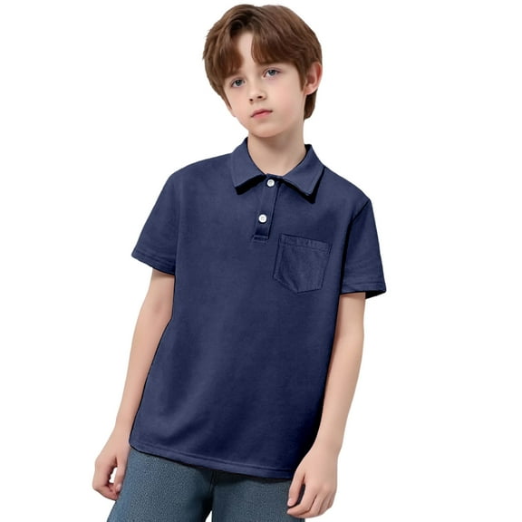 Boys Shirts - Boys Girls Striped T-Shirt with Pocket Short Sleeve Casual Top Summer Striped Tee Fun Practical Design School Outdoor Play Shirt - Shirts for Boys,Color:Navy,Size:7-8 Years