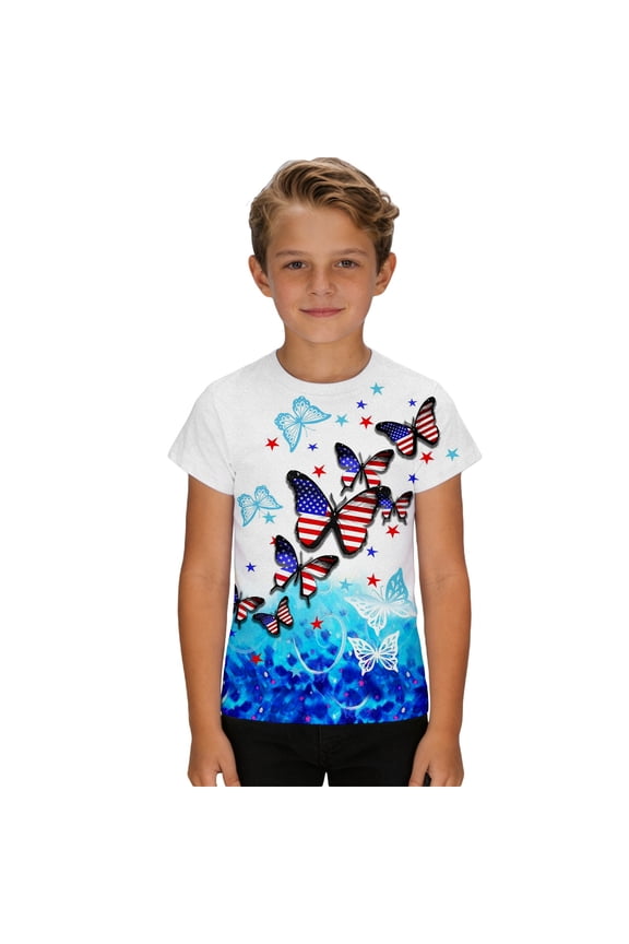 Boys Shirts Boys Patriotic Graphic T Shirt Stars and Stripes Usa 250Th Anniversary Crew Neck Short Sleeve Independence Day Tee Multicolour 8 Years-9 Years
