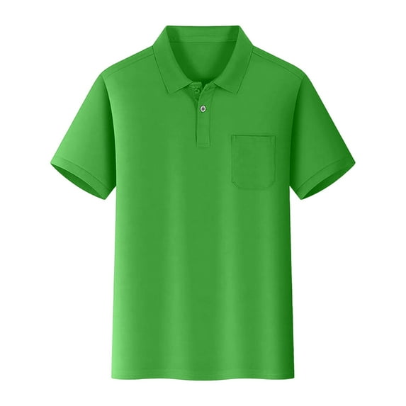 Boys Shirts - Boys Pocket Shirt Short Sleeve Solid Color Top Comfortable Casual Wear Soft Tee for Play & Daily Activities - Shirts for Boys,Color:Green,Size:7-8 Years
