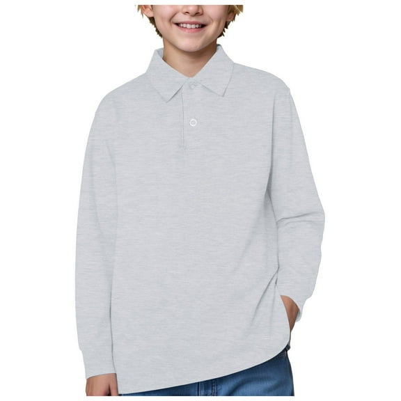 Boys Shirts Boys White Dress Shirt Toddler Girls Boys' School Uniform Long Sleeve Polo Shirt Button Closure Comfortable Breathable Fabric Grey 9-10 Years