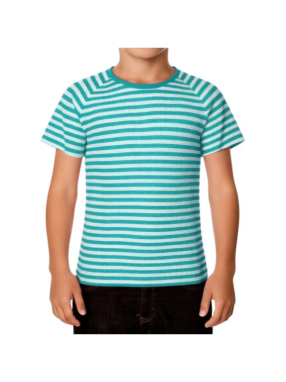Boys Shirts Carnival Striped Print Short Sleeve Blend Play and Boys Undershirts,Mint Green,6