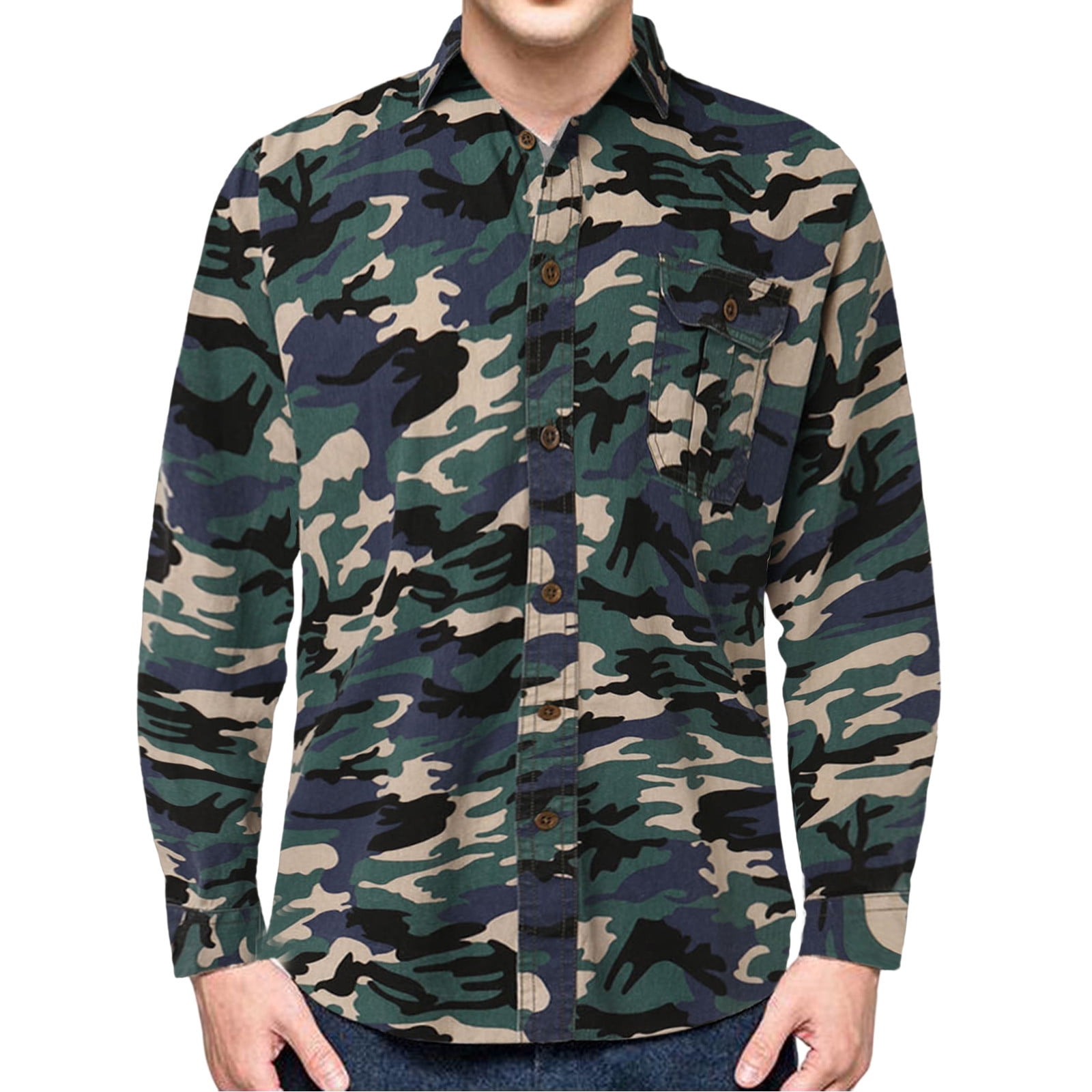 Boys Shirts Casual Loose Trend Double Pocket Washed Camouflage Cargo