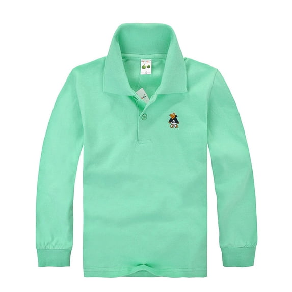 Boys Shirts Casual School Wear Long Sleeve Solid Cartoon Lapel Polo Shirt Top Boys' Tops Light Green 4-5 Years
