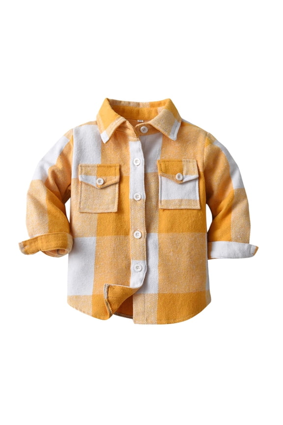 Boys Shirts Coat Jacket Plaid Long Sleeve Lapel Button Outwear Boys Rugby Shirt,Yellow,70