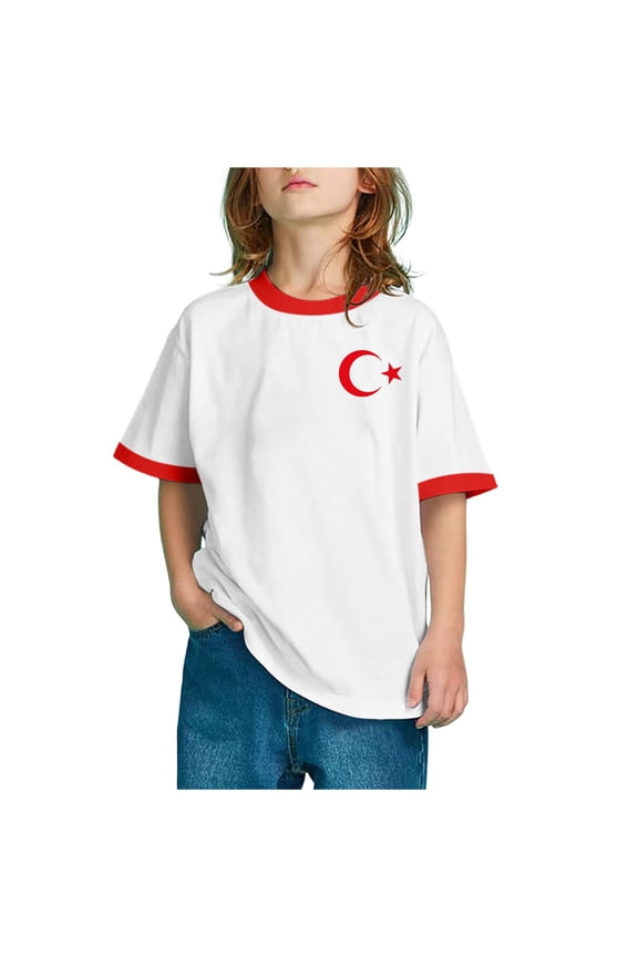 Boys Shirts Flag Of Turkey Print Short Sleeve Crewneck Fashion Trend Bottoming Boys Clothes