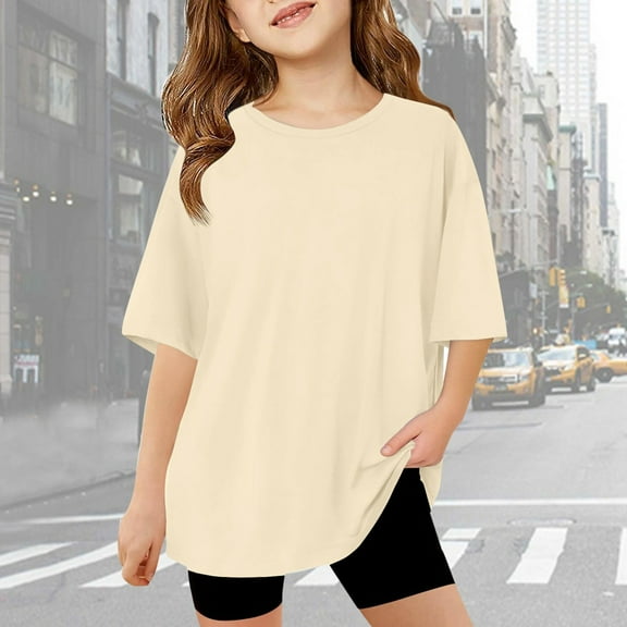 Boys Shirts Graphic T Shirt Short Sleeve Crewneck Girls Blouse Child Girls Beige Shirts Girls Shirts Size 5-6 Years