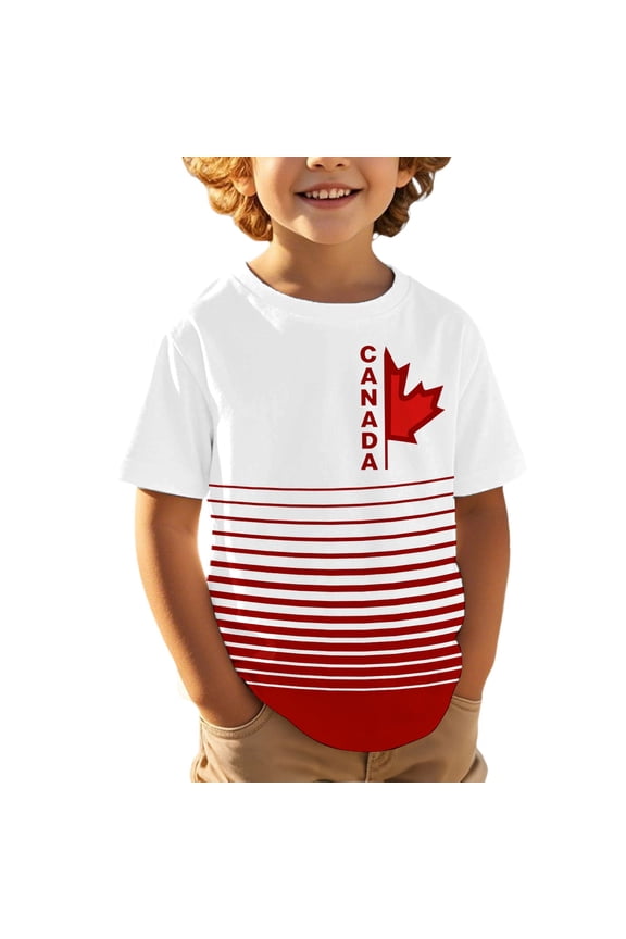 Boys Shirts Graphic T Shirt with Embroidered Maple Leaf Canadian Patriotic Celebration Tee for Kids White 2 Years-3 Years
