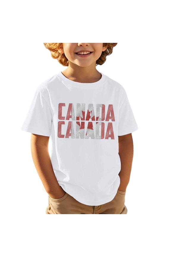 Boys Shirts Graphic T Shirt with Embroidered Maple Leaf Canadian Patriotic Celebration Tee for Kids White 3 Years-4 Years