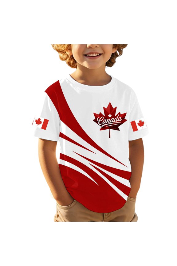 Boys Shirts Graphic T Shirt with Embroidered Maple Leaf Canadian Patriotic Celebration Tee for Kids White 3 Years-4 Years