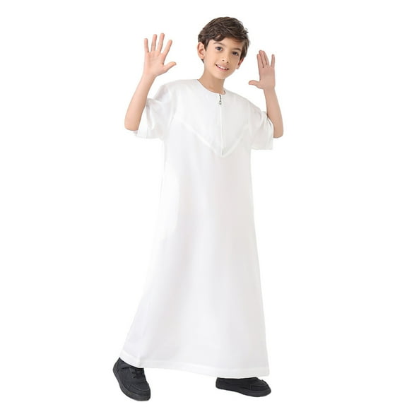Boys Shirts,Kaftan Arab Children National Embroidered Robe Long Sleeve for Traditional Events,Shirts for Boys,Z03 White,5-6 Years
