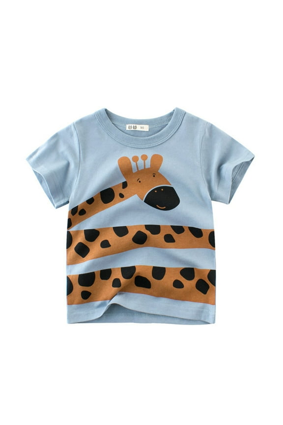 Boys Shirts Kids Cartoon Giraffe Lion Monkey Print Short Sleeve Crewneck T Shirts Tee Tops Graphic Tee Light Blue 2 Years-3 Years