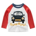 thumbnail image 1 of Boys Shirts Kids Cartoon Print Long Sleeve Color Splice Crewneck T Shirts Boys' Tops Red, 1 of 6