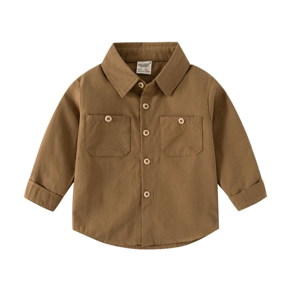 Boys Shirts Kids Long Sleeve Cotton Solid Lapel Shirt Blouse Clothes Boys' Tops A 18 Months-24 Months