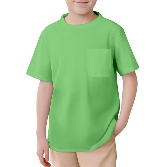 Boys Shirts,Kids Mesh Pocket Tee Short Sleeve Breathable Crew Neck T-Shirt Lightweight Plain Top Unisex Casual Shirt for Boys & Girls Playtime,Shirts for Boys,Green,4-5 Years