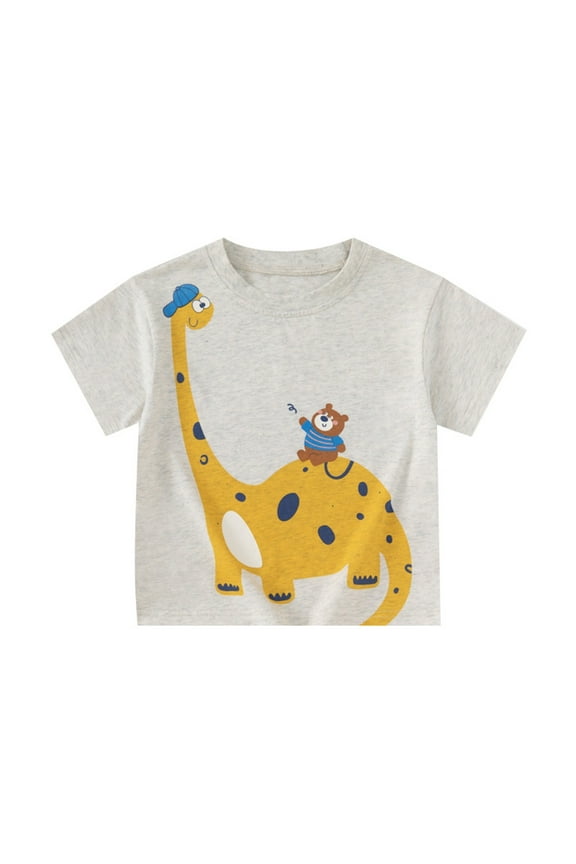 Boys Shirts - Kids Printed T-Shirt Cute Short Sleeve Round Neck Top Soft Cotton Casual Tee Fun Colorful Shirt - Shirts for Boys,Color:Light Gray,Size:6-8 Years
