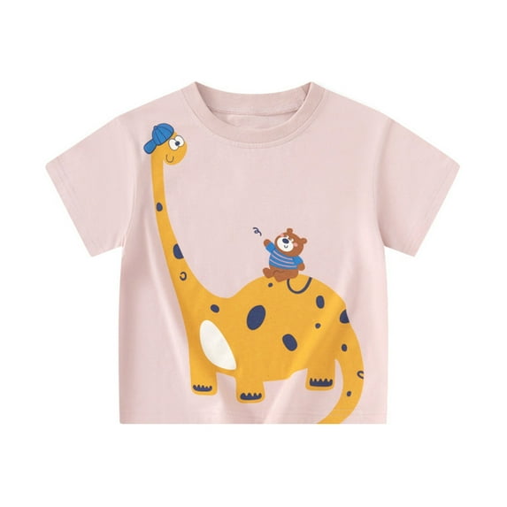 Boys Shirts - Kids Printed T-Shirt Cute Short Sleeve Round Neck Top Soft Cotton Casual Tee Fun Colorful Shirt - Shirts for Boys,Color:Pink,Size:5-6 Years