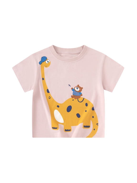 Boys Shirts,Kids Printed T-Shirt Cute Short Sleeve Round Neck Top Soft Cotton Casual Tee Fun Colorful Shirt,Shirts for Boys,Pink,5-6 Years