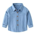 thumbnail image 1 of Boys Shirts Kids Short Sleeve Casual Solid Gentleman Button Down Shirts Girls Tops Blue 3 Years-4 Years, 1 of 7