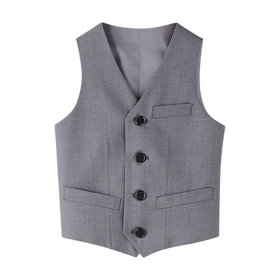 Boys Shirts Kids Sleeveless Party Performance Buttons Solid Formal Suit Vests Boys Vest Grey 13 Years-14 Years