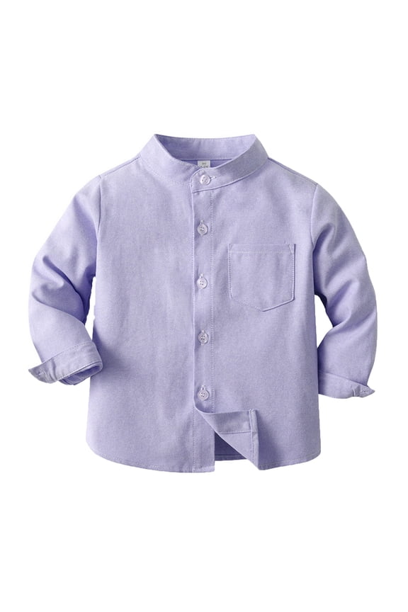 Boys Shirts Kids Spring Solid Color Standing Collar Long Sleeve Single Children's Button Down Shirt Size 12-13