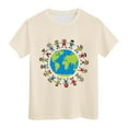 thumbnail image 1 of Boys Shirts Kids Summer Breathable Short Sleeve Tops Children Earth Cartoon Printed Children's Day T Shirt Summer Tops Beige 2 Years-3 Years, 1 of 4
