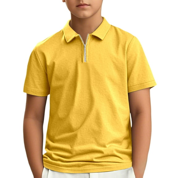 Boys Shirts - Kids Zipper T-Shirt Short Sleeve Solid Gentleman Top Summer Holiday Shirt Unique Casual Wear for Boys & Girls - Shirts for Boys,Color:Yellow,Size:9-10 Years