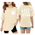 thumbnail image 1 of Boys Shirts Graphic Letter Print Short Sleeve Shirts Crewneck Pullover Tops Child Boys Beige T Shirts Girls Clothes Size 11-12 Years, 1 of 5