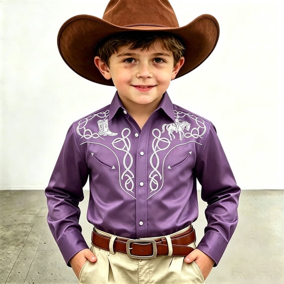 Boys Shirts Long Sleeve Button Down Collar Cowboy Western Print Button Down Tops Summer Casual Breathable Shirt for Boys Size 4-5Y