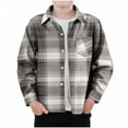 thumbnail image 1 of Boys Shirts Long Sleeve Fashion Plaid Printed Casual Button Down Shirt Jackets Fall Winter Children Outerwear with Pocket Brown, 1 of 3