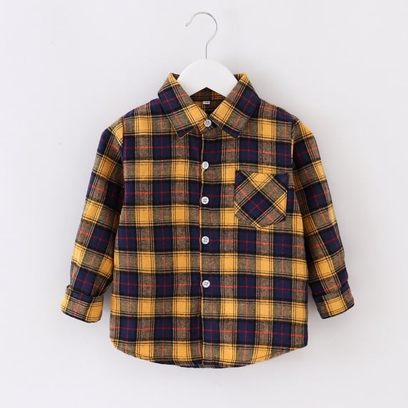 Boys Shirts Long Sleeve Lapel Collar Plaid Print Button Down Tops Regular Fit Versatile Casual Kids Shirts Size 3-4Y
