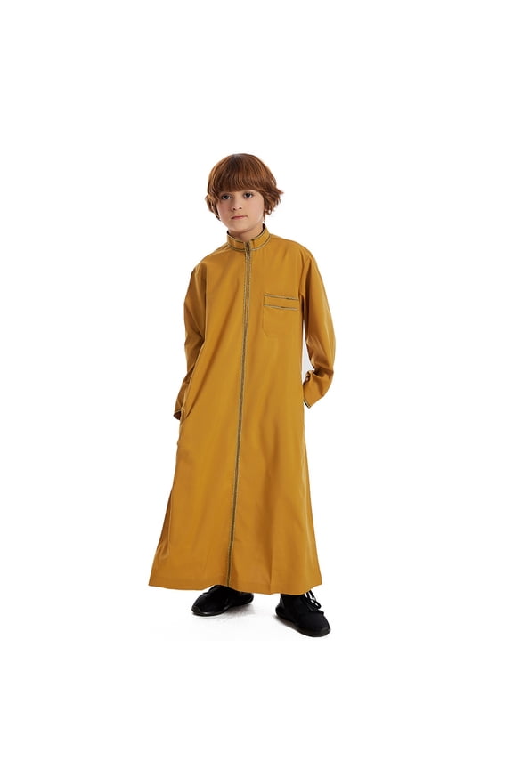 Boys Shirts,Robe Thobe Arabic Thobe Long Sleeve Kaftan Crew Embroidered Robe Set National Clothing Robe For Teenage Boys Arab Children,Boys Long Sleeve Shirts,Gold,11-12 Years