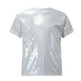 thumbnail image 1 of Boys Shirts School Uniform Shirts Boys Graphic T Shirt Square Sequins Checkered Shiny Short Sleeve Top For Casual Outdoor Sports Performance Outfit 2 19 Years, 1 of 4