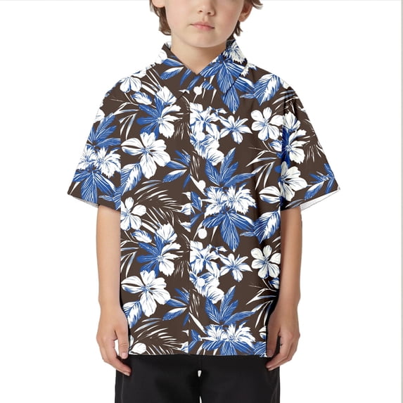 Boys Shirts Short Sleeve Lapel Collar Hawaiian Print Button Down Tops Beach Casual Summer Vacation Kids Shirts Size 3-4Y
