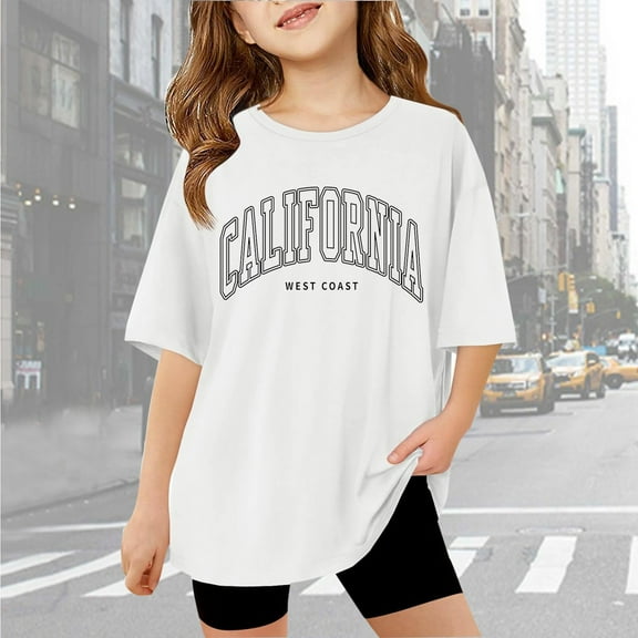 Boys Short Sleeve Shirts Graphic Letter Print Summer Crewneck Tops Basic Tees Boys Plain White Shirt Girls Clothes Size 8-10 Years