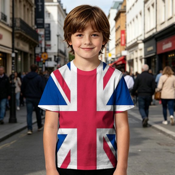 Boys Shirts Size 2-3Y Kids Union Jack Print Short Sleeve Crew Neck Lightweight Daily Tee Boy Clothes