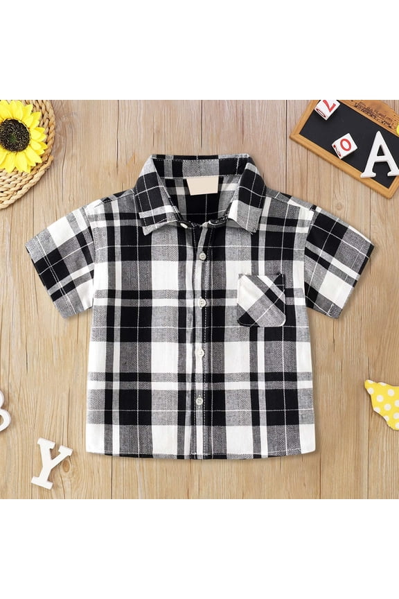 Boys Shirts Size 3-4Y Kids Plaid Print Short Sleeve Point Collar Shirt Summer Cool Boys Clothes
