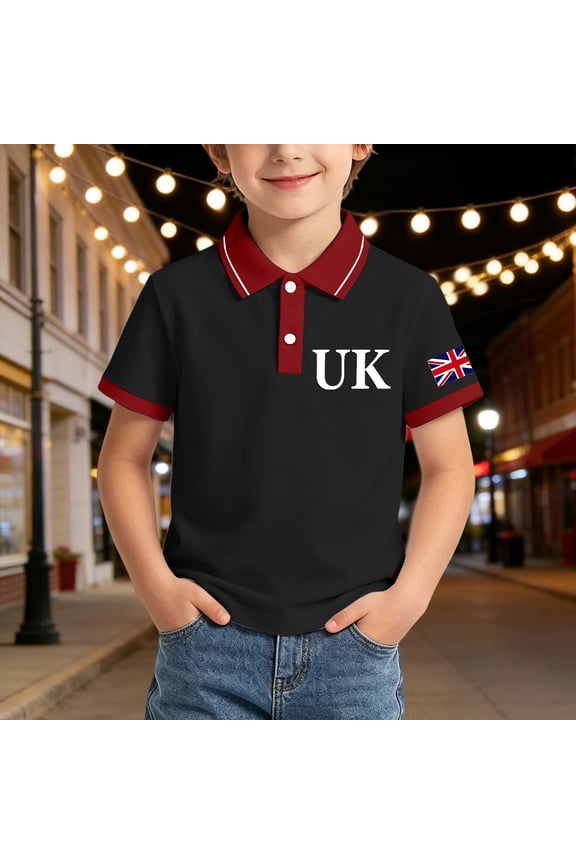 Boys Shirts Size 3-4Y Youth Union Jack Print Short Sleeve Collar Daily Casual Polo Top Toddler Clothes for Boys