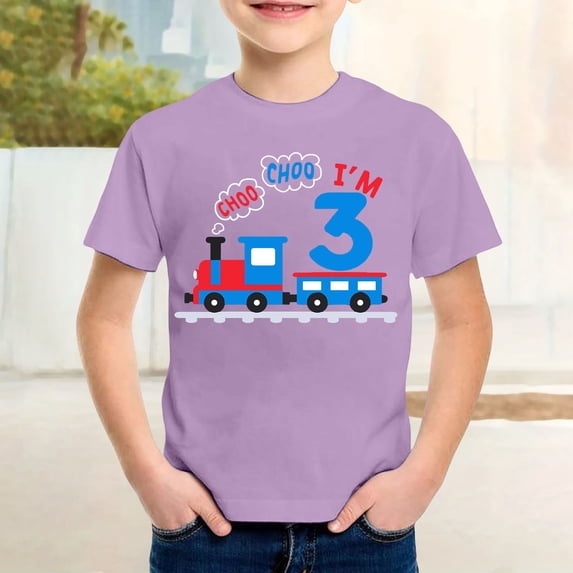 Boys Shirts Size 8-9Y Kids Train Print Short Sleeve Crew Neck Summer Tee Boys Clothes