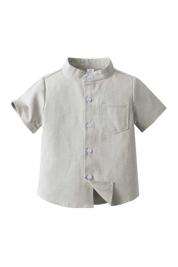 Boys Shirts Size 8 Spring Summer Boys Short Sleeved Shirt Solid Color Single Cotton Cardigan Children's Shirt Khaki, 9-10 Years