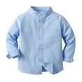 thumbnail image 1 of Boys Shirts Spring Summer Short Sleeve Solid Color Single Cotton Button Down Shirt Boys' Tops Blue 10 Years-11 Years, 1 of 7