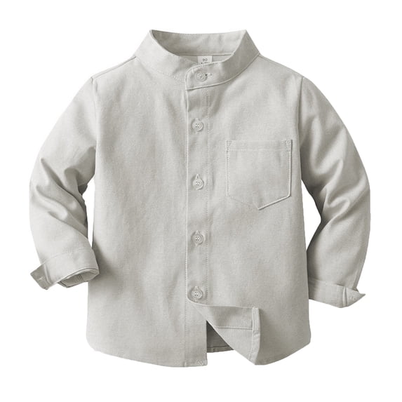 Boys Shirts Spring Summer Short Sleeve Solid Color Single Cotton Button Down Shirt Boys' Tops Khaki 8 Years-9 Years