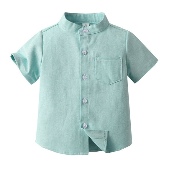 Boys Shirts Spring Summer Short Sleeve Solid Color Single Cotton Button Down Shirt Boys' Tops Mint Green 3 Years-4 Years