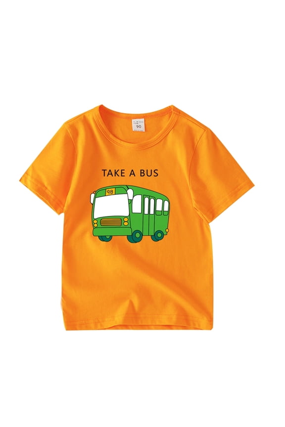 Boys Shirts Summer Toddler Kids Short Sleeve Cartoon Car Design For Babies Kids Boys' Tops Orange 18 Months-24 Months