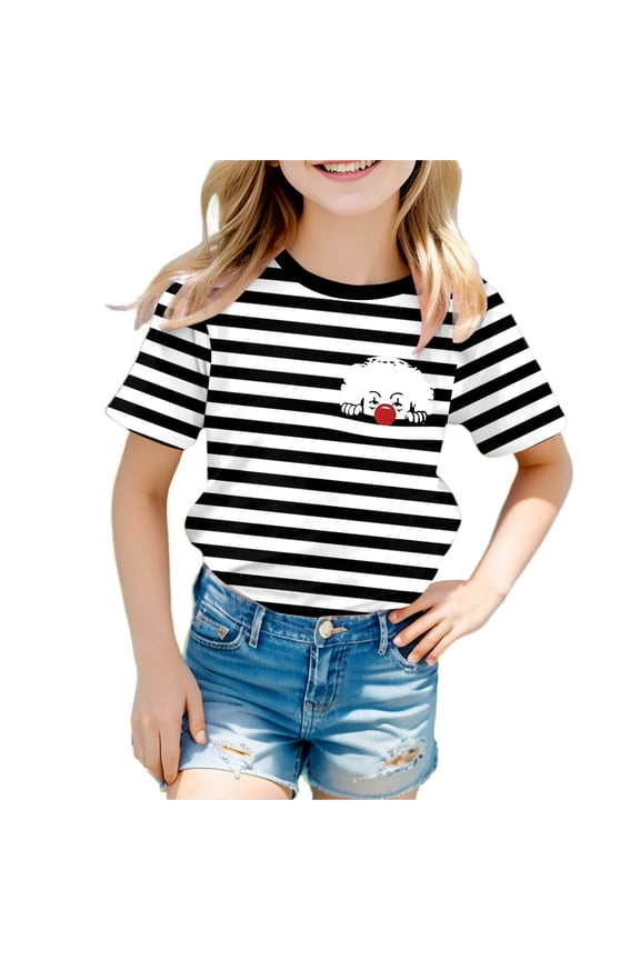 Boys Shirts T Shirt Carnival Clown Striped Short Sleeve Colorful Graphic Kids Party Casual Boys' Tops, Tees & Shirts Clothes