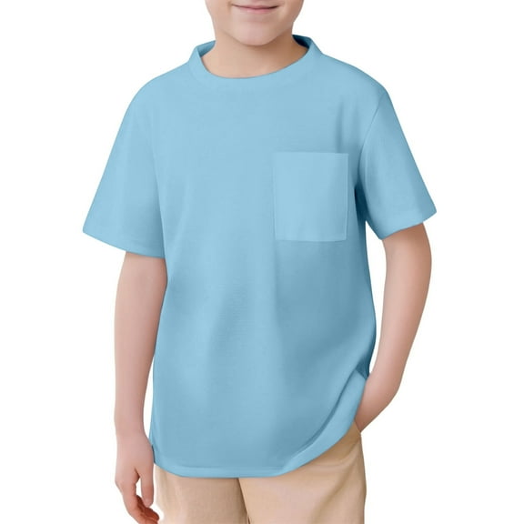 Boys Shirts,T Shirt Kids Mesh Short Sleeve Plain Unisex Crew Neck Tee for Everyday Comfort,Shirts for Boys,Z01 Light Blue,2-3 Years