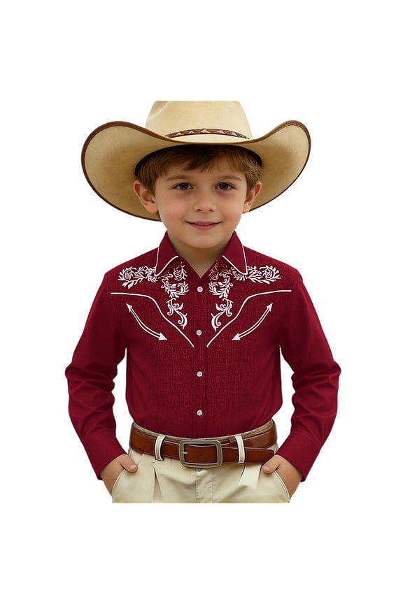 Boys Shirts T Shirt Printed Western Cowboy Snap Button Denim Style Long Sleeve Casual Toddler Kids Birthday Boy Shirt Clothes