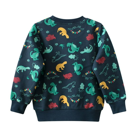 Boys Shirts Toddler Baby Boys Girls Long Sleeve Cartoon Dinosaur Prints T Shirt Tops Fall Winter Clothes Dark Blue 2 Years-3 Years