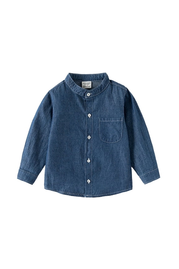 Boys Shirts Toddler Baby Girls Fashion Denim Button Down Shirt Long Sleeve Lightweight Tees Shirt Blouse Shirts For Boys Dark Blue 18 Months-24 Months